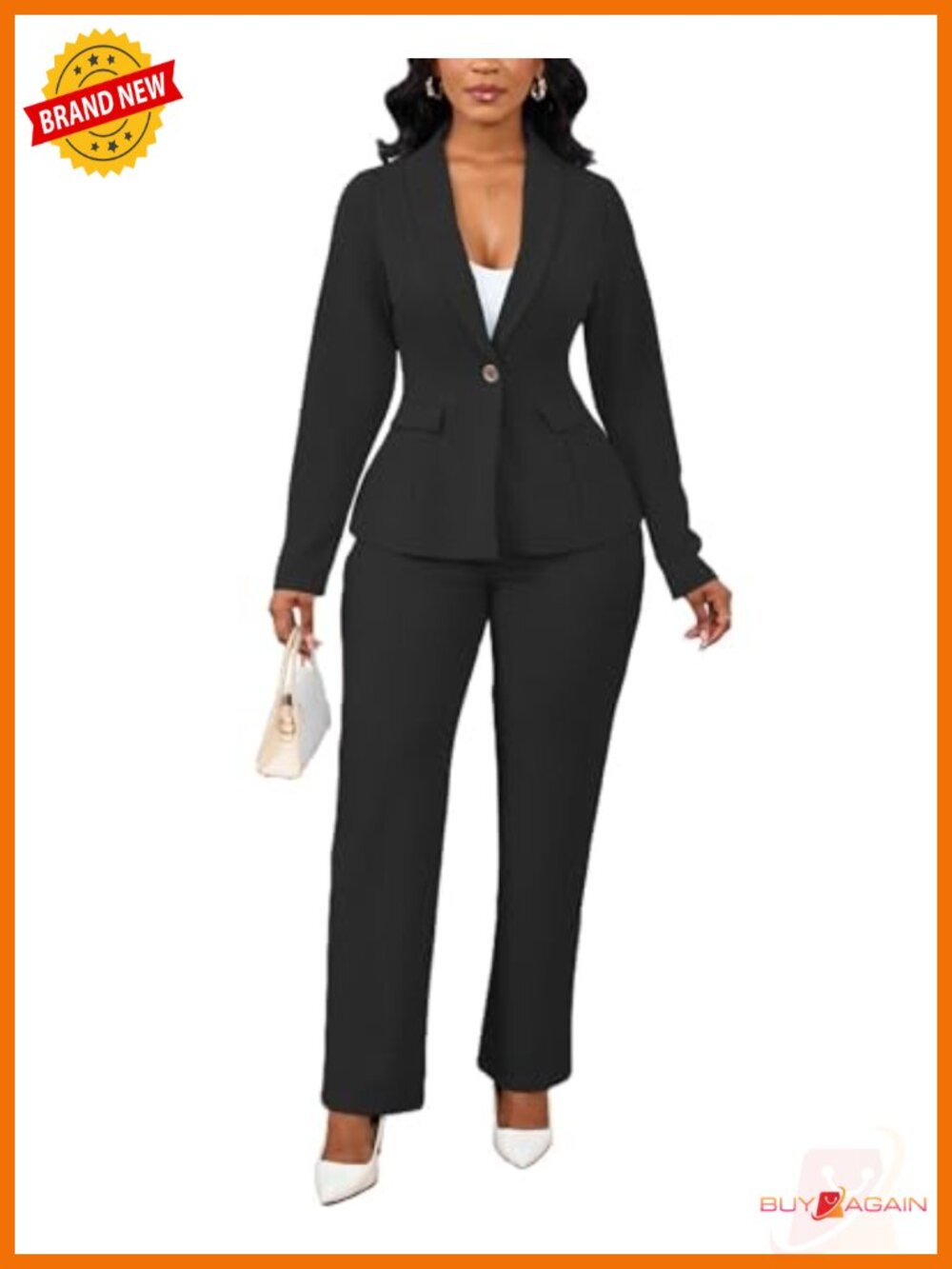 2 Piece Pantsuit Set Blazer & Straight Leg Pants Work Office